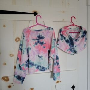 Justice Pink and Blue Sweatshirt and Shorts Set